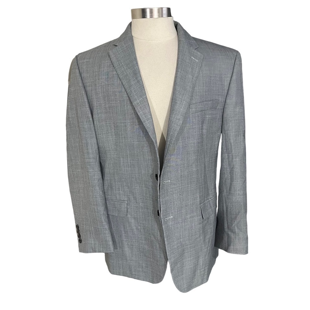 Ralph Lauren Chaps Men Grey Crosshatch Pattern Suit Jacket Sz 44R Sports Coat